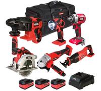Excel 18V 6 Piece Power Tool Kit with 3 x 5.0Ah Battery & Charger EXL10188 - Monster Power Tool Kit- Combo Kit- 18V Cordless Power Tool Kits- Mega Power Tool- Excel kit