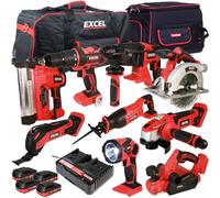 Excel 18V 9 Piece Power Tool Kit with 4 x 2.0Ah Batteries EXL10149- Monster Power Tool Kit- Combo Kit- 18V Cordless Power Tool Kits- Mega Power Tool- Excel kit