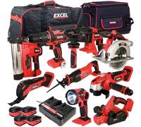 Excel 18V 9 Piece Power Tool Kit with 4 x 5.0Ah Batteries & Charger EXL10148- Monster Power Tool Kit- Combo Kit- 18V Cordless Power Tool Kits- Mega Power Tool- Excel kit