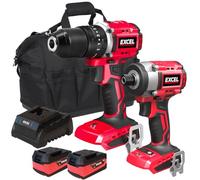 Excel 18V Brushless Twin Pack Combi Drill & Impact Driver with 2 x 5.0Ah Battery & Charger - Power Tool -Twin Kit -18V Cordless Power Tool Kits-Cordless Kit -Combo Kit-Mega Power Tool-Excel Kit