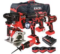 Excel 18V Cordless 6 Piece Power Tool Kit with 3 x 5.0Ah Batteries & Charger EXL8962- Monster Power Tool Kit- Combo Kit- 18V Cordless Power Tool Kits- Mega Power Tool- Excel kit