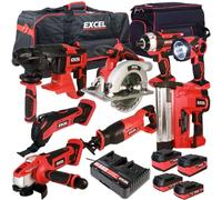 Excel 18V Cordless 8 Piece Power Tool Kit with 4 x Batteries & Charger EXL9026- Monster Power Tool Kit- Combo Kit- 18V Cordless Power Tool Kits- Mega Power Tool- Excel kit