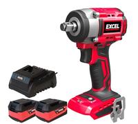 Excel 18V Cordless Brushless 1/2'' Impact Wrench with 2 x 5.0Ah Battery & Charger