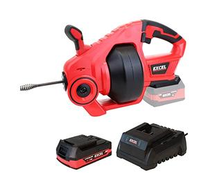 Excel 18V Cordless Drain Cleaner with 1 x 2.0Ah Battery & Charger - Pipe Capacity 20-50mm - Drain Auger - LED Light