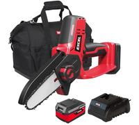Excel 18V Cordless Mini Chain Saw with 1 x 4.0Ah Battery Charger & Bag - Variable Speed Trigger, Safety Button, 4" Guide Bar Length, 4.8m/s Chain Speed, Cordless Chain Saw, 18V Chain Saw