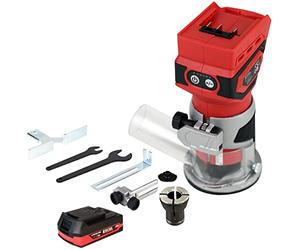 Excel 18V Cordless Router Trimmer with 1 x 2.0Ah Battery - Chuck Capacity 6mm - Speed 12000-30000 RPM - Brushes Motor - Shaft Lock - Dust Nozzle
