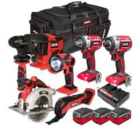 Excel 18V Li-ion 6 Piece Cordless Power Tool Kit with 3 x 4.0Ah Batteries & Charger EXL8964- Monster Power Tool Kit- Combo Kit- 18V Cordless Power Tool Kits- Mega Power Tool- Excel kit