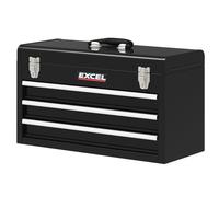 Excel 21" 3 Drawers Portable Tool Chest Cabinet with Ball Bearing Slides Black - Heavy Duty Metal Tool Box with Ball Bearing Drawers, Contains Secure Lock & Key for Safe Hand Tool Storage