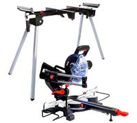 Excel 216mm Sliding Mitre Saw 1700W, 240V with Laser Guide & Universal Leg Stand - Dust Bag, Extendable Arms & Precision Cutting for DIY & Woodworking