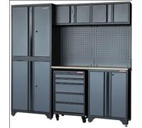 Excel 77” 7 Piece Garage Storage Cabinet System with Worktop - Heavy Duty Steel Garage Storage Units for Workshop, Utility & Tool Organisation