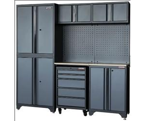 Excel 77” 7 Piece Garage Storage Cabinet System with Worktop - Heavy Duty Steel Garage Storage Units for Workshop, Utility & Tool Organisation