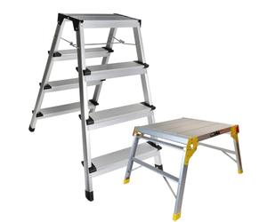 Excel AluminiumStoolLadder 4 Tread with Work Bench Folding HopUp 600mm - Aluminiumhopup, AluminiumStool, AluminiumLadder, Foldable Hopup, Portable hopup, Foldableladder