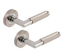 Excel Aura Passage Door Handles on Round Rose, Satin Nickel/Polished Chrome