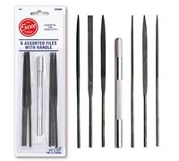 Excel Blades Mini Needle File Set - Hardened Alloy Steel, Includes Flat, Warding, Square, Triangular, Round & Half-Round Files with USA-Made Aluminum Handle