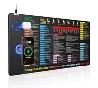 Excel Cheat Sheet Mouse Pad with Magnetic Wireless Charger, 31.5"x15.8" Extended Excel Shortcuts Desk Pad, Waterproof Ultra-Smooth Keyboard Mat, Non-Slip Base