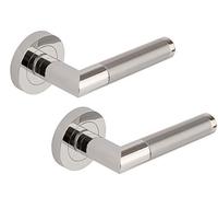 Excel DH3675 Athena Passage Door Handles on Round Rose, Duel Polished/Satin Chrome