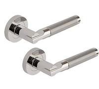 Excel DH3685 Seriphos Passage Door Handles on Round Rose, Duel Polished/Satin Chrome