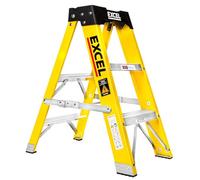 Excel Electricians Fibreglass Step Ladder 3 Tread 0.72m - Heavy Duty Folding & Lightweight Ladder, Non-Conductive, 150kg Max Load Capacity