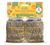 Excel Forage & Feast Mini Bale with Marigold Twin Pack, 200g - Mini Hay Bale Treats for Rabbits & Guinea Pigs - Natural Snack Topped with Marigold