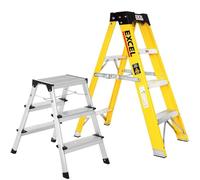 Excel Heavy Duty Fibreglass 3 Tread Ladder with 3 Step Hop Up Ladder