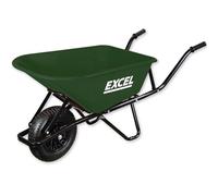 Excel Heavy Duty Green Wheelbarrow with 100L HDPE Tray, Builders Wheelbarrow, Construction Cart, Garden Trolley, Landscaping Cart, Material Handling Trolley, Site Equipment