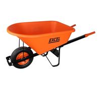 Excel Heavy Duty Orange Wheelbarrow with 120L HDPE Tray, Builders Wheelbarrow, Construction Cart, Garden Trolley, Landscaping Cart, Material Handling Trolley, Site Equipment