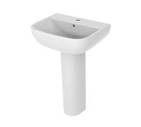 Excel Home 1 Tap Hole Basin & Full Pedestal - 850x540x420mm White Vitreous China Bathroom Sink, Contemporary Bathroom Wash Basin, Durable & Easy Clean Surface