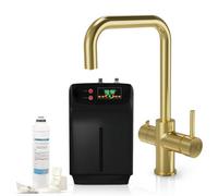 Excel Home 3 In 1 Instant Boiling Water Tap, 2.4L Boiler Unit & Carbon Water Filter, Instant Hot Water Tap, Brushed Brass