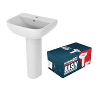 Excel Home Basin & Full Pedestal, White Vitreous 1 Tap Hole, H 850 X W 540 X D 420mm, Lifetime Guarantee