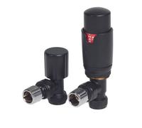 Excel Home Black Thermostatic Radiator Valve Set, Angled Trv With Lockshield, Matt Black Powder Coated Radiator Valves