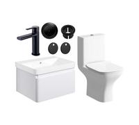 Excel Home Cosmo 600mm Basin Unit & Close Coupled Wc Pack - Matt White W/black Finishes