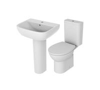 Excel Home Full Pedestal Basin & Toilet Set, Close Coupled Rimless Wc & Soft Close Seat & 1Th Basin, Ceramic Lifetime Guarantee