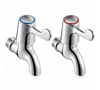 Excel Home Heavy Duty Chrome Lever Action Bib Taps Pair Hot Cold Wall Mounted Taps 250G Each Durable Brass Construction