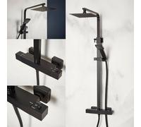 Excel Home Highlife Thermostatic Matt Black Shower Mixer With Rain Head & Handset, Dual Outlet, Anti Limescale Long Warranty Brass Body