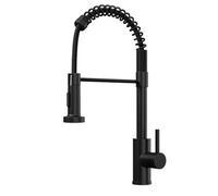 Excel Home Kitchen Mixer Tap With Pull Out Spray, Matt Black Single Lever High Arc Spring Faucet With Dual Function Spray, Hot & Cold Water