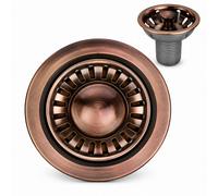 Excel Home Kitchen Sink Waste Strainer, 90mm Sink Waste Strainer With Round Drain Cover - Without Overflow Pipes - Satin Copper