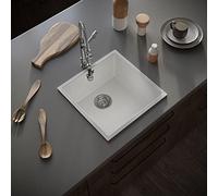 Excel Home Kitchen Sink with Strainer & Overflow - Luxurious Single Bowl Kitchen Sinks Made of Pressed Material - Scratch Resistant & Simple to Keep Clean - Hygienic & Sound Absorbing (Gloss White)