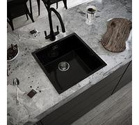 Excel Home Kitchen Sink with Strainer & Overflow - Luxurious Single Bowl Kitchen Sinks Made of Pressed Material - Scratch Resistant & Simple to Keep Clean - Hygienic & Sound Absorbing (Gloss Black)