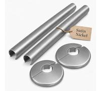 EXCEL HOME Radiator Pipe Covers 15mm - 200mm | 2 Pack Pipe Sleeves | Easy Clip-On Fit, Cut-to-Size 200mm Sleeves, Matching Collars, Satin Nickel Finish, PVC & Metal Build, 2-Pack Pipe Covers Set