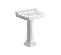 Excel Home Sherb 600X500mm Basin & Full Pedestal With 1 Tap Hole, White Vitreous China Classic Bathroom Sink, Durable Pedestal Design