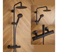 Excel Home Spey Series Matt Black Thermostatic Shower Mixer With 200mm Round Head With Adjustable Rail Kit, Stylish & Durable