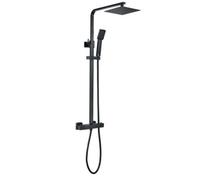 Excel Home Square Thermostatic Bar Mixer Shower With Riser Kit, Matt Black, Adjustable Handset & 200mm Showerhead, Modern Design