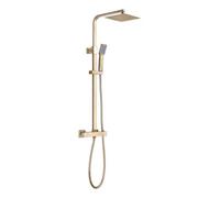 Excel Home Square Thermostatic Shower Bar Mixer With Riser Kit, Brushed Brass Finish