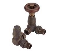Excel Home Thermostatic Corner Radiator Valves - Antique Brass Trvs Traditional Design 1/2" X 15mm Metal Head Radiator Valves