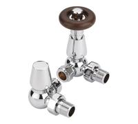 Excel Home Thermostatic Corner Radiator Valves, Chrome Trv Traditional Design 1/2" X 15mm Metal Head Radiator Valves