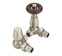 Excel Home Thermostatic Corner Radiator Valves - Traditional Design 1/2" x 15mm Metal Head Radiator Valves (Satin Nickel)