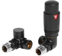Excel Home Thermostatic Radiator Valve And Corner Lock Shield Valve, Matt Black Modern Design 1/2" X 15mm Corner Radiator Valves