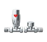 Excel Home Thermostatic Radiator Valve Set, Straight Trv With Lockshield & Wheel Head Chrome Finish, Brass Construction