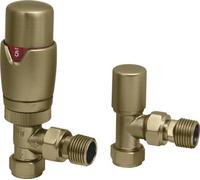 Excel Home Thermostatic Radiator Valves And Angled Lockshield Valves, Classy & Modern Design 1/2" X 15mm Angled Radiator Valves Brushed Brass