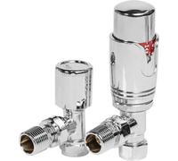Excel Home Thermostatic Radiator Valves & Angled Lock Shield Valve Chrome, Modern Design 1/2" X 15mm Angled Radiator Valves Chrome